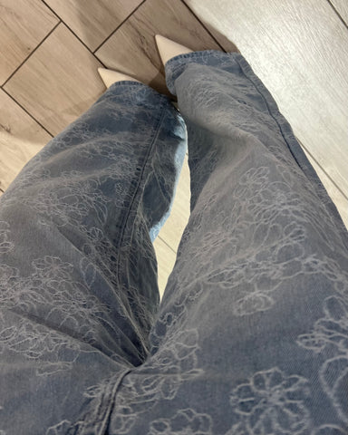 Jeans Wide Leg Fiorato