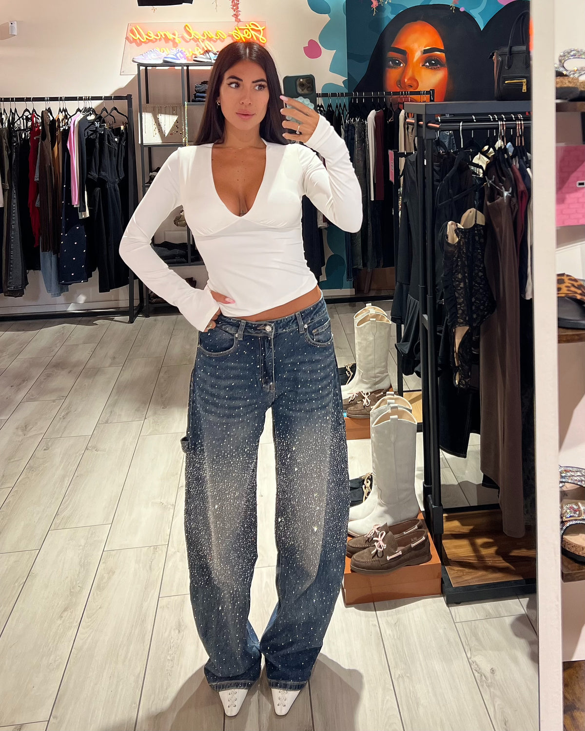 Jeans Worker Full Strass Blue