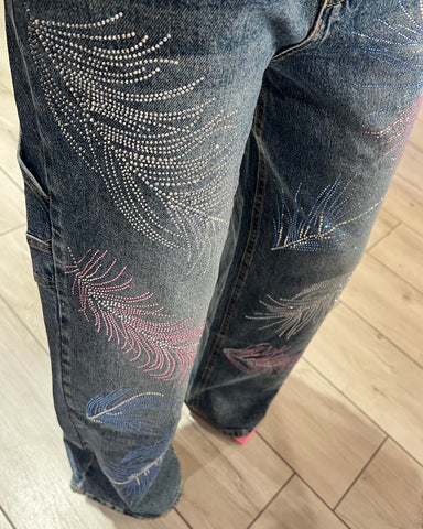 Jeans Worker Piume Strass