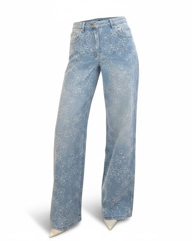Jeans Wide Leg Fiorato