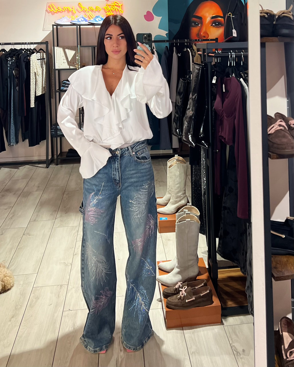 Jeans Worker Piume Strass
