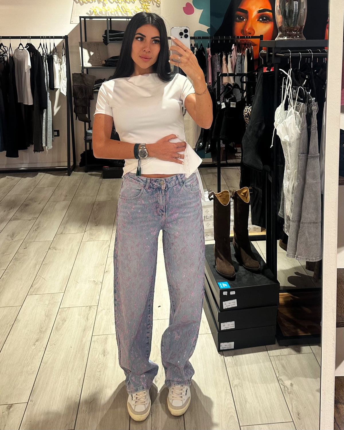 Jeans Pink Strass Leo