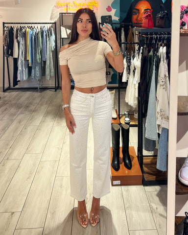 Jeans Straight White Strass