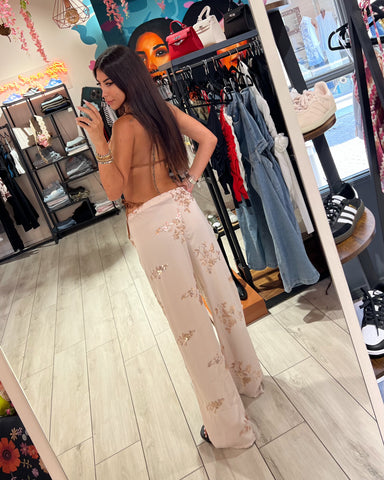 Pantaloni Flowers Paillettes