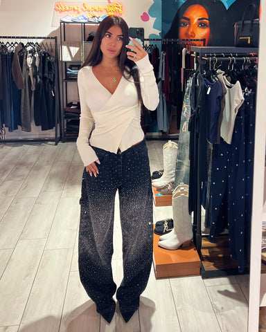 Jeans Worker Full Strass Black