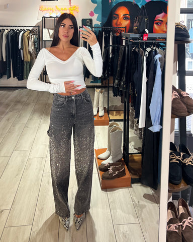Jeans Worker Full Strass Grey