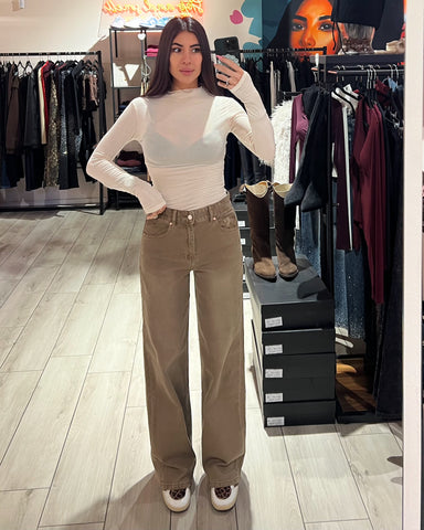 Jeans Wide Leg Beige