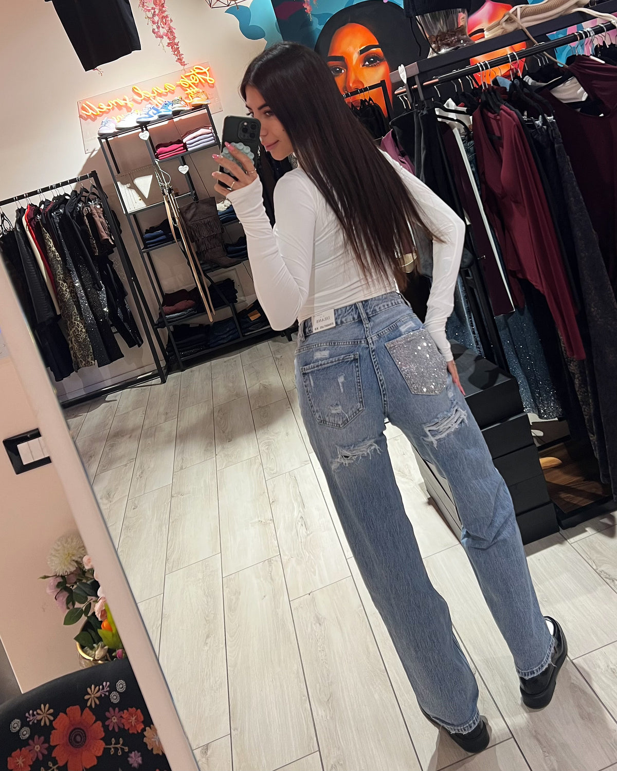 Jeans Straight Shine Pocket