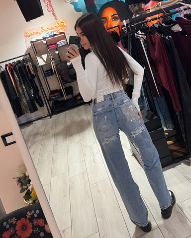 Jeans Straight Shine Pocket