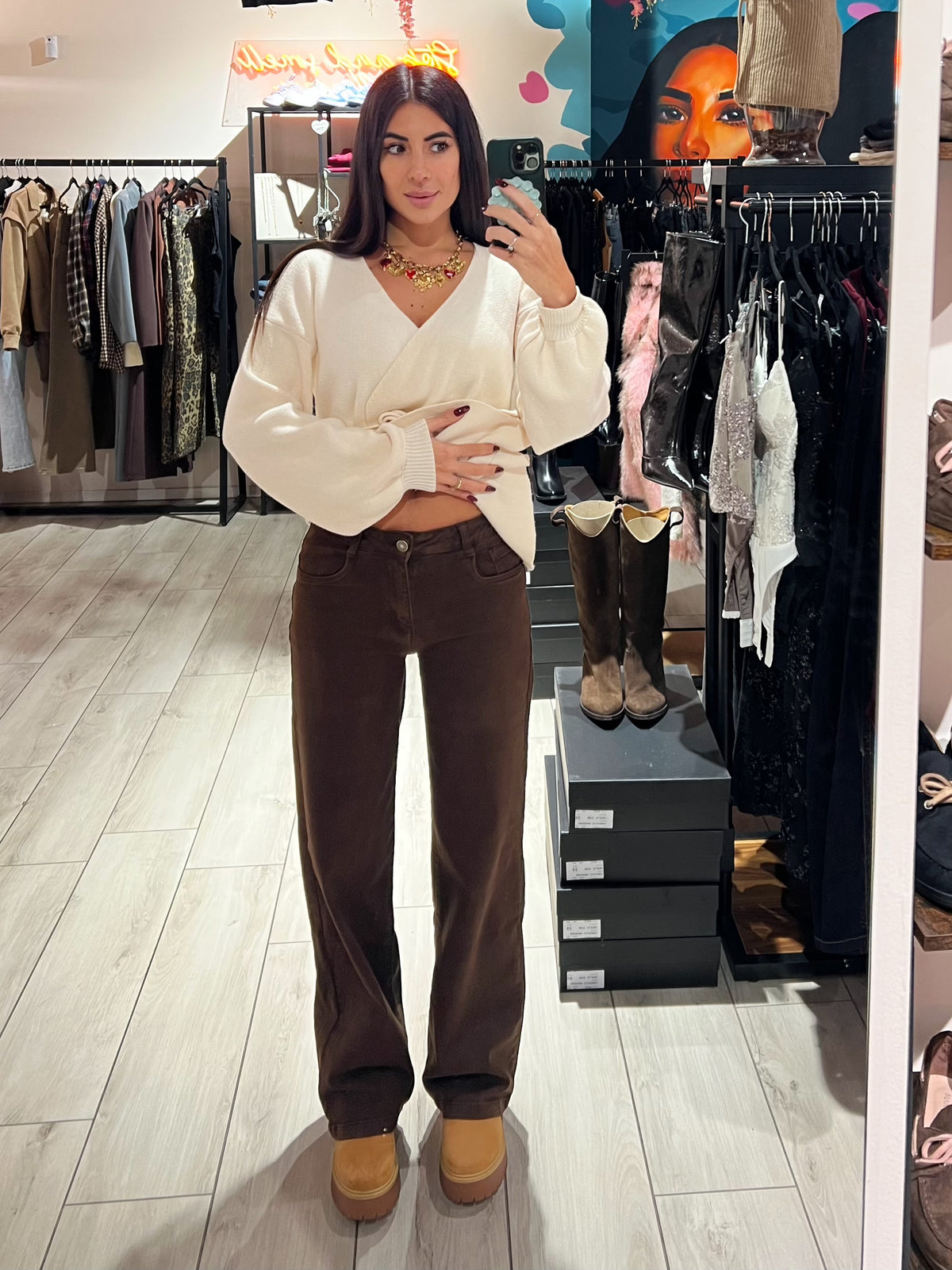 Jeans Wide Leg Brown