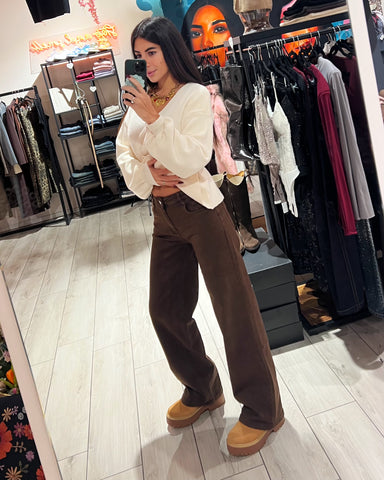 Jeans Wide Leg Brown